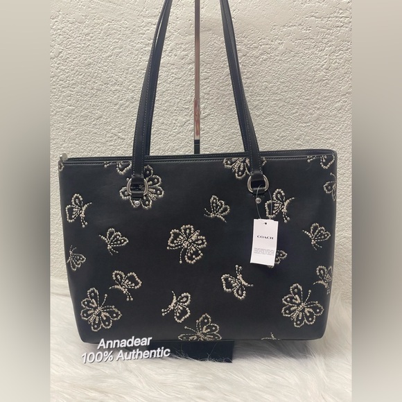 NWT Coach Station Tote Bag With Butterfly Print Silver Black CCK87 in Leather - Picture 9 of 15